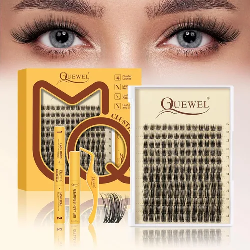 Miniatura 11 de QUEWEL Fairy-Lash-Clusters, 144 piezas Manga-Lash-Clusters Mix10-18mm Banda Invisible Natural Finas Clusters de Pestañas para Extensiones