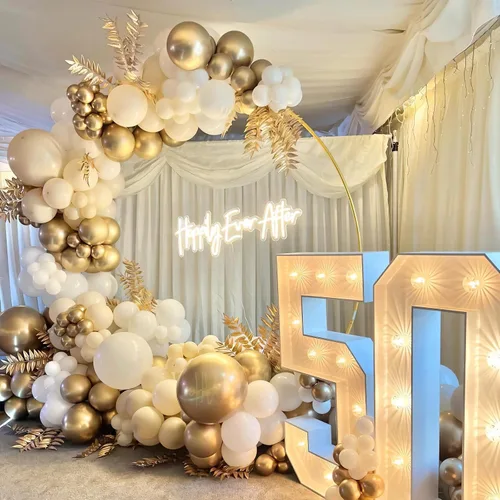 Miniatura 4 de Kit de arco de globos dorados metálicos de 135 piezas de diferentes tamaños de 18, 12, 10, 5 pulgadas, kit de arco de globos dorados cromados