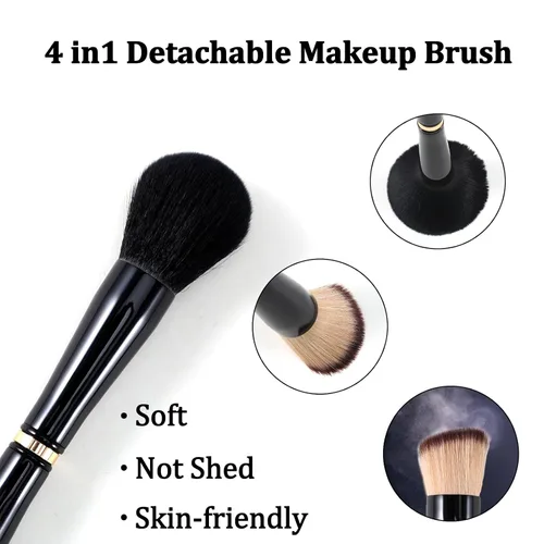 Miniatura 3 de Ponhey Juego de brochas de maquillaje de viaje 4 en 1, cepillo de maquillaje de viaje desmontable con estuche para base, polvo suelto, corrector