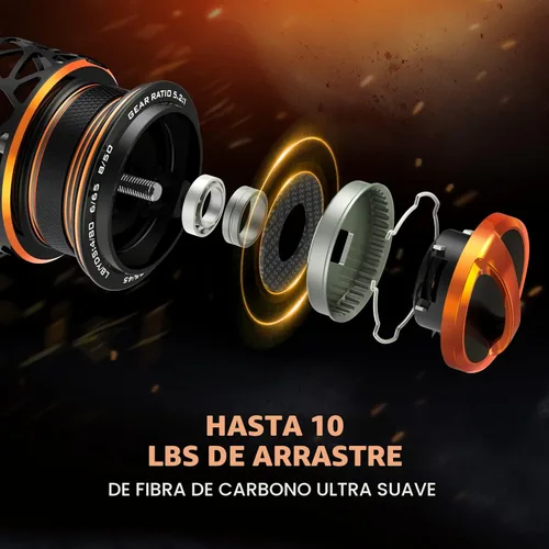 Miniatura 9 de KastKing Zephyr Spinning Reels – 7+1/6+1 BB – Carbon Fiber Drag – Stainless Steel Shaft – Aluminum & CNC Spool – Black/Green/Orange – Sizes 500/1000