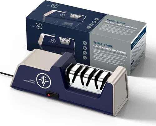 Afilador de cuchillos eléctrico para cuchillos de 15 a 20 grados, 100% abrasivo de diamante, guías de precisión para bordes rectos y dentados y