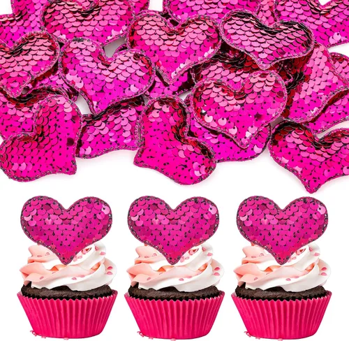 Miniatura 14 de 24 piezas de decoración de cupcakes con purpurina dorada para el día de San Valentín, temática de San Valentín, fiesta de cumpleaños, suministros