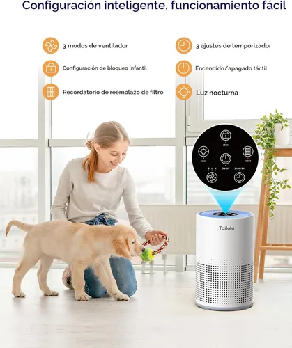 Miniatura 5 de Purificadores de aire para dormitorio, hogar, mascotas, 1200 pies², Tailulu H13 True HEPA filtro de aire portátil con modo de sueño de 12 dB, Blanco