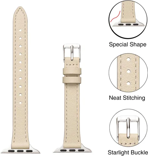 Miniatura 2 de STIROLL - Correa delgada de cuero para reloj inteligente, compatible con Apple Watch de 38, 40, 41, 42, 44, 45 y 49 mm, correa de cuero de grano
