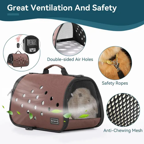 Miniatura 3 de Petsfit Transportador de conejos, 16 x 9 x 9 pulgadas, transportador portátil con orificios de ventilación, transportador de conejillos de indias