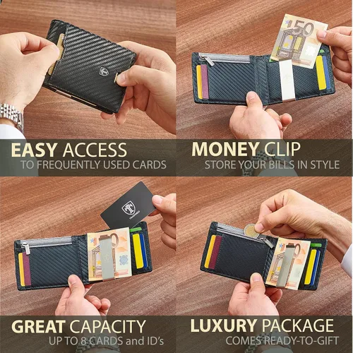 Miniatura 2 de Cartera con clip para dinero con compartimento para monedas bloque RFID de Nueva York minimalista mini billetera delgada plegable para hombres