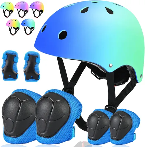Miniatura 15 de Conjunto de casco de bicicleta para niños pequeños con rodilleras, casco de ciclismo ajustable para niño y niña, equipo de protección
