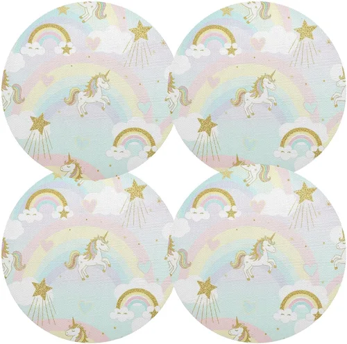 Miniatura 2 de Glittery Gold Unicorns Dining Room Table Placemats, Non Slip Placemats Set Washable for Kitchen Table one sizex1