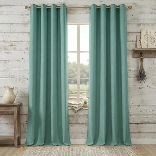 Miniatura 12 de Anpark Cortinas 100% opacas para dormitorio, cortina opaca de lino estilo granja de 84 pulgadas de largo, juego de 2 paneles, cortinas de ventana