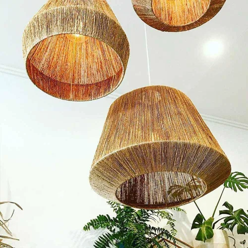 Miniatura 4 de Lámparas colgantes de viento silencioso hechas a mano, cuerda de cáñamo, luz vintage celing, mimbre país, ratán, iluminación para el hogar