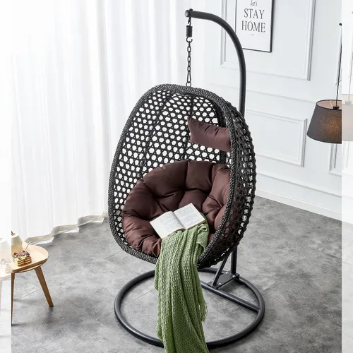 Swining - Silla de huevo con soporte, sillas colgantes de mimbre de ratán para huevos, silla columpio para patio con cojín resistente a los rayos