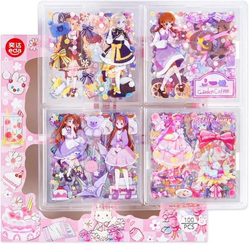 Miniatura 2 de Juego de 100 hojas de calcomanías Kawaii para álbumes de recortes para diario, calcomanías transparentes para diario, diarios basura, ideal