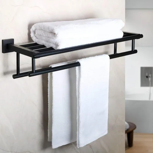 Alise Toallero Doble para Baño Montado en la Pared, Soporte de Toalla de Baño de 24 Pulgadas Toallero Negro con Barras de Toalla Dobles, Barra de