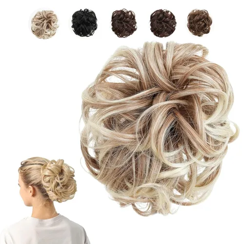 Juvabun Moño desordenado con clip de garra, rubio playa, piezas de cabello para mujer, extensiones onduladas y rizadas en moño, extensión de cabello
