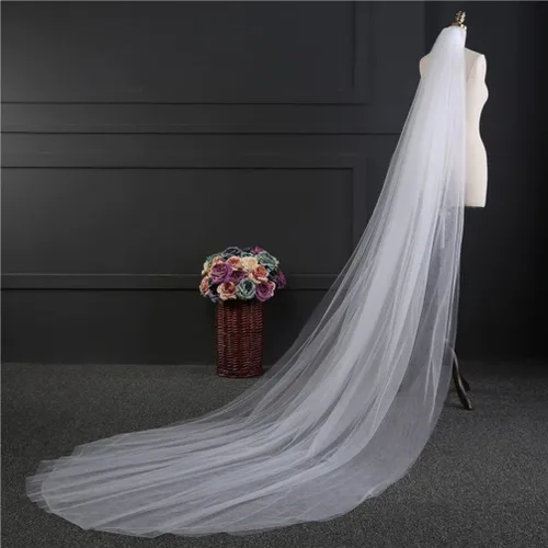 Miniatura 8 de TENDYCOCO Velo largo de boda de una sola capa suave tul catedral capilla piso velos con peine, Blanco
