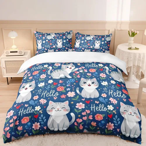 Miniatura 13 de AILONEN Hobby Cat Twin Duvet Cover Set 3 Piece, Blue Sports Art Bedding Pack, Cupcake Ball Microfiber Shell, 2 Pillowcases