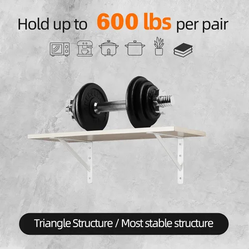 Miniatura 3 de HOME MASTER HARDWARE Soportes de estante resistentes de 12 x 8 pulgadas, capacidad de carga: 600 libras, paquete de 10 soportes L de metal blanco