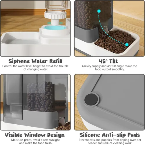 Miniatura 4 de GearRoot Alimentador automático para gatos y dispensador de agua, 2 en 1, dispensador de alimentos para mascotas por gravedad y dispensador de agua