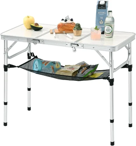 Miniatura 7 de YihuiKo Mesa de picnic plegable, mesa de campamento pequeña con alturas ajustables, mesa auxiliar de aluminio ligera portátil para oficina, playa