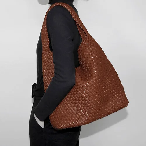 Miniatura 2 de Bolso de mano tejido a mano de cuero vegano para mujer, bolso de hombro con asa superior, bolsa de axilas con monedero