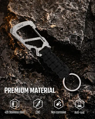 Miniatura 8 de KeyUnity KC00 Llavero de mosquetón de paracord, cordón de paracaídas 550 Multiherramienta para exteriores, mochilas, hombres y mujeres