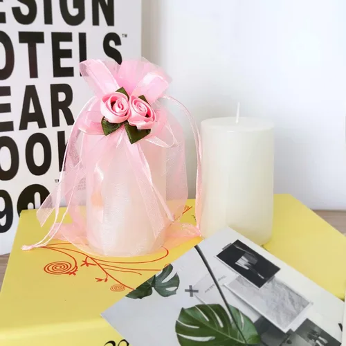 Miniatura 7 de SumDirect Bolsas de regalo de organza rosa – 50 bolsas de regalo de boda de 4 x 6 pulgadas, bolsas de joyería con cordón para fiestas, bodas