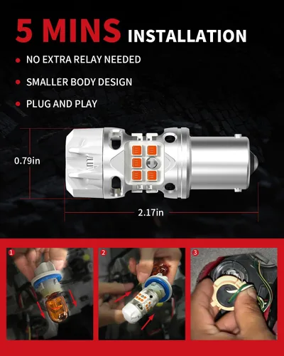 Miniatura 4 de LASFIT Bombilla LED T3 1156, señal de giro ámbar, resistencia incorporada 7506 CANBUS Ready sin errores, nuevo 500% brillante intermitente 4000LM