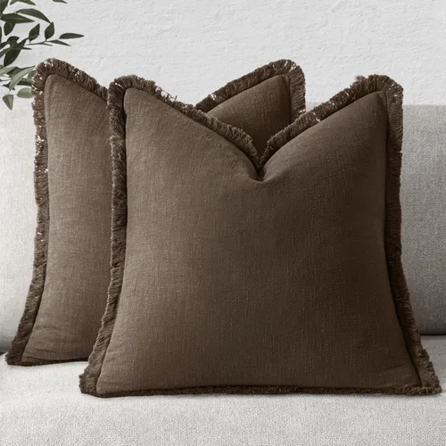 Miniatura 39 de MIULEE Juego de 2 fundas de almohada decorativas de lino neutro con flecos, fundas de cojín de estilo bohemio con borlas para sofá, cama, sala