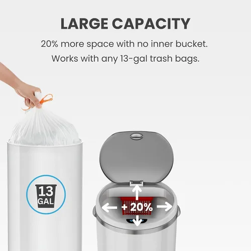 Miniatura 5 de iTouchless Cubo de basura redondo, perfecto para el hogar, cocina, oficina, cubo de basura con sensor sin contacto de 13 galones con sistema
