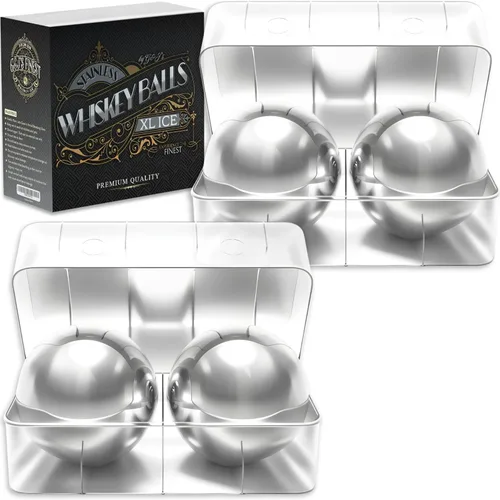 Miniatura 10 de G&J's Finest Premium - Juego de 4 bolas de acero inoxidable para whisky, 2 bolas extragrandes y 2 de gran tamaño con bolsas para congelador y pinzas