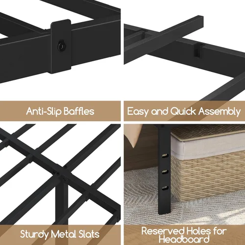 Miniatura 4 de Topeakmart Marco de cama de plataforma de metal de 18 pulgadas con soporte de listones resistente y agujeros reservados para cabecero de bricolaje