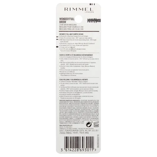 Miniatura 9 de Rimmel London Wonder'Full 24HR - Máscara de cejas de larga duración, impermeable, a prueba de manchas, 002, marrón medio, 0.04 onzas