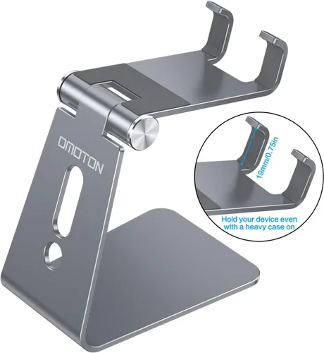 Miniatura 2 de OMOTON Soporte ajustable para teléfono celular, soporte para teléfono de escritorio de aluminio C2, compatible con iPhone 15, 14, 13, XS, XR, 8 Gris
