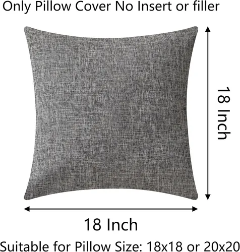 Miniatura 3 de Fundas de almohada decorativas Demetex grises 18x18, fundas de almohada cuadradas de lino para sofá, fundas de almohada estilo granja para cama