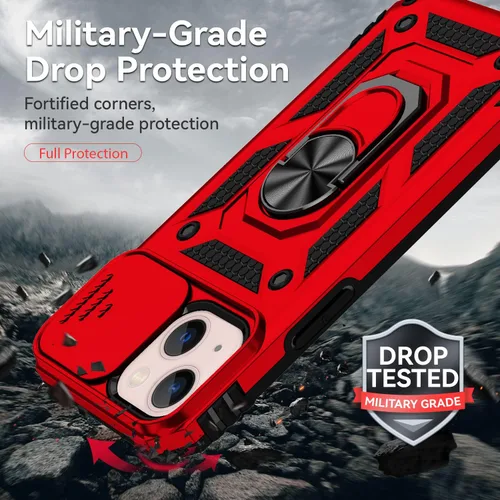 Miniatura 6 de Funda para iPhone 12 Mini, con protector de pantalla HD para cámara deslizante, [protección de cámara] [soporte giratorio magnético] funda Rojo