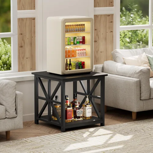Miniatura 7 de GreenForest - Mesa de noche con estante de almacenamiento de 2 niveles, mesa auxiliar grande de 61 cm para sala de estar, mesita moderna para Negro