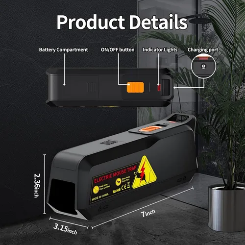 Miniatura 5 de Paquete de 2 Trampas Electrónicas para Ratones, Trampa Eléctrica Eficaz para Ratones Zapper con Diseño Seguro para Mascotas y Eliminación sin