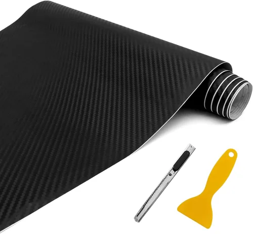 Envoltura de vinilo de fibra de carbono mate 3D para coche, 12 x 60 pulgadas, clasificada para uso en exteriores en automóviles, incluye cuchilla y