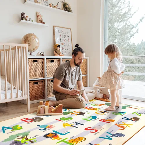 Miniatura 3 de Ashler - Alfombra infantil con alfabeto y animales para sala de juegos, 5.7 x 4.3 pies, alfombra de juego educativa para niños pequeños, alfombra