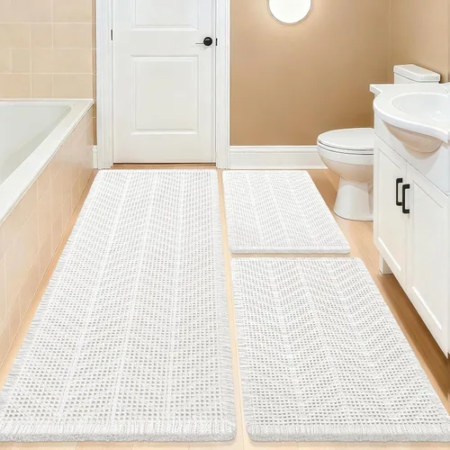 Miniatura 64 de Tapete de baño con diseño de gofre, moderno, bohemio, absorbente, antideslizante, ultrasuave, lavable a máquina, con letra de baño, dormitorio