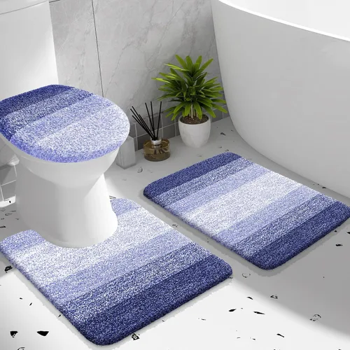 Miniatura 18 de OLANLY Juego de alfombras de baño de 3 piezas, alfombra de baño de microfibra suave absorbente, alfombra de contorno en forma de U para inodoro