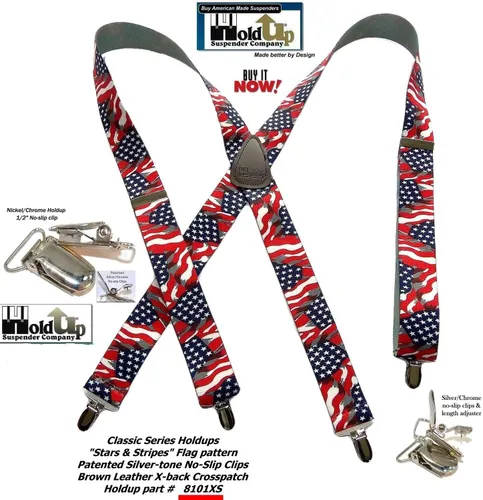 Miniatura 8 de Tirantes de sujeción de la serie clásica de 1 12 pulgadas de ancho para hombres en estilo X-back con clips plateados patentados en Estados Unidos