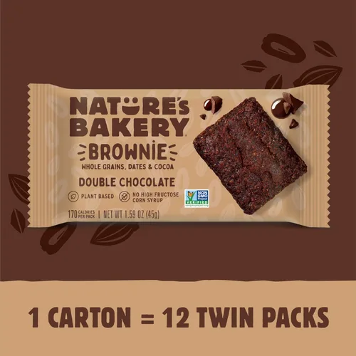 Miniatura 3 de Nature’s Bakery Barras de Brownie de Doble Chocolate, Granos Enteros, Dátiles y Cacao, a Base de Plantas, Sin Lácteos, Barra de Snack, 1 caja con 12