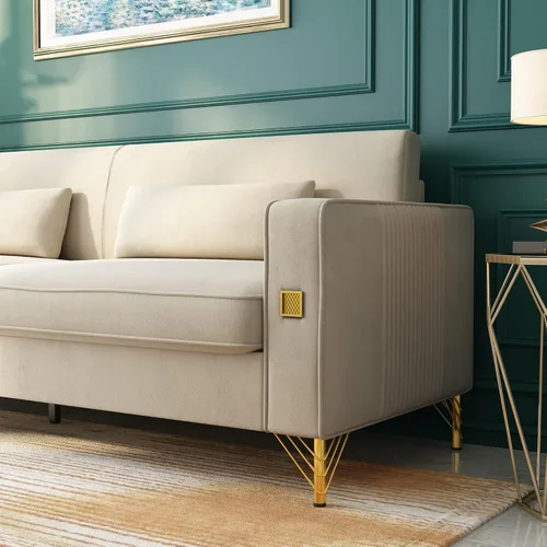 Miniatura 4 de Sofá Chesterfield de terciopelo de 85 pulgadas, moderno de mediados de siglo, cómodo sofá con almohadas para sala de estar, dormitorio, muebles