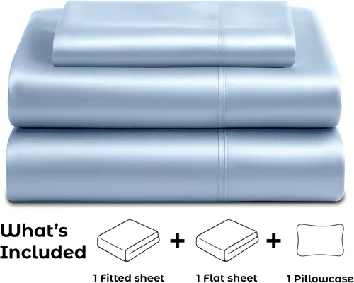 Miniatura 4 de Pure Bedding Sábanas de satén de lujo para cama individual de hotel, juego de sábanas de microfibra extra suave de 1800, resistente a las arrugas, a