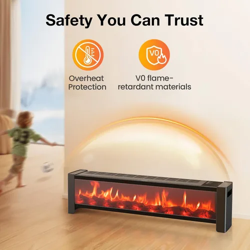 Miniatura 6 de Air Choice Calentador de zócalo de 33 pulgadas, calentador de chimenea de 1500 W con salida de aire superior, control remoto, termostato ajustable