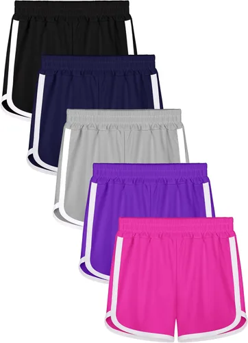 Resinta Paquete de 5 pantalones cortos deportivos para niñas, pantalones cortos deportivos de fútbol para niños, de secado rápido, para gimnasio,