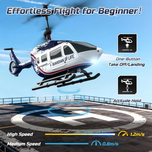 Miniatura 4 de DEERC Helicóptero RC, helicóptero de control remoto de rescate para niños y adultos, helicóptero de juguetes con retención de altitud, despegue