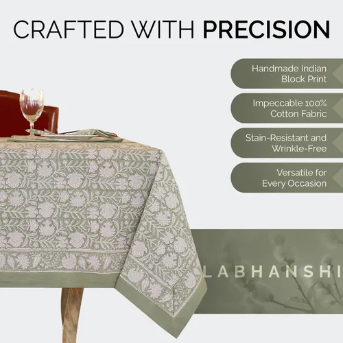 Miniatura 4 de Labhanshi Mantel redondo de algodón con estampado de bloques de mano indio, 72 pulgadas, 6 plazas y rectangular, 72 x 108 pulgadas, 8 plazas