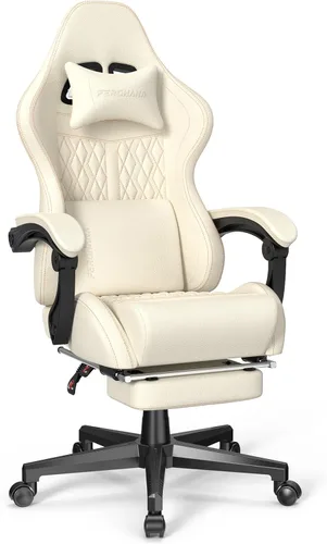 Ferghana Silla vintage de piel sintética para juegos, masaje de respaldo alto, silla ergonómica de oficina para computadora con reposapiés, asiento